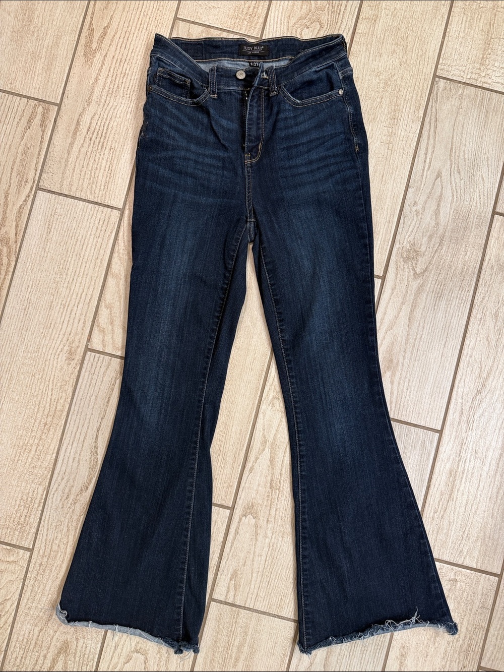 Judy Blue Dark Indigo Flare Jeans with Frayed Hem
